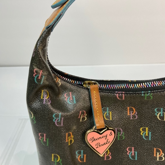 VINTAGE Dooney & Bourke MULTICOLOR COLORFUL Monogram  MINI Hobo AUTHENTICATED - Picture 2 of 13